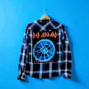 Upcycled Def Leppard Plaid Flannel Shirt S M